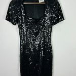 Nite Line Black Sequin Dress Womens 6 Bodycon Short Sleeve Cocktail Edgy Glam Photo 0