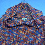 Kori America Fall Multicolor Chunky Knit Hooded Sweater Zigzag Fringe Boho S/M Photo 3