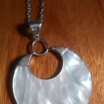 Mother of Pearl Sterling Silver Pendant Stainless Steel Necklace Photo 2