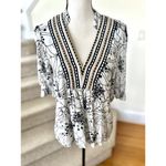 Blank London Anthropologie White & Black Floral Embroidered Kimono Blouse Size XS Photo 1