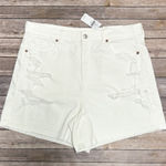 American Eagle  White Distressed Cut Off High Waisted Mom Shorts NWT 16 Stretch Photo 0