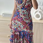 Majorelle  Nolita Dress Womens Large Midi Floral Dress Patchwork Revolve Ruffle Photo 3