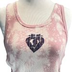 Deal Worthy Womens Tank Top Pink Bleach Tie Dye Heart Graphic Ribbed Knit Medium Photo 2