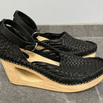 Free People Black Teagan Huarache Wooden Wedge Woven Shoes Size 41 Photo 0