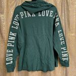 PINK - Victoria's Secret  Hooded Dark Green Silver Glitter‎ Logo Shirt Medium Photo 1