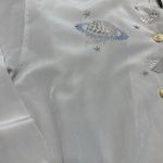 Vintage Madonna Satin Embroidered Space Detail Cream Bomber Jacket Cropped Med Photo 3