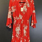 Raga  rohit teared peasant bell sleeve metallic shimmer red mini floral dress S Photo 0