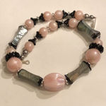 Vintage Iridescent Pale Pink & Abalone Color Beaded Necklace Black Photo 3