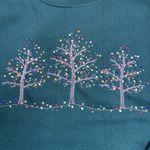 Vintage Teal Blue Double Collared Pullover Sweatshirt Winter‎ Tree Design Photo 4