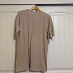 H&M Basic Tunic Top Medium Beige Ribbed Long Line Short Sleeve Crew Neck Loose Photo 2
