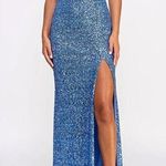 Emerald Sundae Juniors' Medium Sequined Mesh-Detail Gown Periwinkle Blue Photo 0