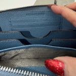 Michael Kors Studded Snake Embossed Zip Around Wristlet Blue Silver Accents Photo 5