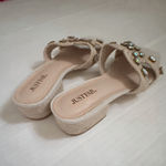 JustFab . Avelyn Cut Out Slide 8 Product Description Material: Faux Leather Heel Height: 1.0" Platform Height: N/A Measurements will vary slightly Imported Photo 6