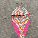 Hurley  Pink Orange Sunset Stripe High Neck Bikini Set, XS NWOT Photo 0