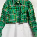 Good American Green Plaid Cropped Tartan Button Up Sz 0/XS Photo 2