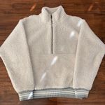 American Eagle Sherpa Half Zip Sweater Size XS White Varsity Pullover Pocket EUC Photo 1