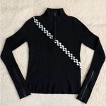 ZARA Knit Black Ribbed Top with Checker Stripe – Size S Photo 0