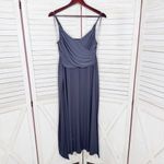 Jennifer Lopez Faux Wrap Draped Front Tie Waist Knit Maxi Dress Blue Grey Medium Photo 6
