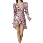 Rococo Sand Mimi Ruffle Trim Long Sleeve Mini Wrap Dress Pink Floral Barbiecore Pink Photo 3