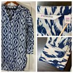 Athleta  Ikat Print Tunic Top Women XXS Blue White Cotton Silk Shirt Dress Preppy Photo 13