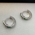 14mm CZ Small Hoop Earrings for Men Women,Streetwear Hop Hop Unisex Style Silver Photo 1