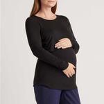 Quince  Jersey Maternity Nursing Long Sleeve Tee Top Blouse Shirt Navy Blue XS Photo 3
