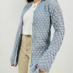 vintage baby blue crocheted 100% wool button down sweater cardigan size L Size L Photo 2