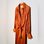Brochu Walker  Madsen Turmeric Copper Brown Orange Satin Front Tie Midi Dress Photo 7