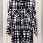 Aerie Plaid Flannel Button Front One Piece Pajama Romper Blue White sz XL Photo 3