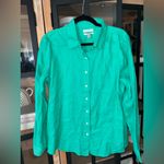 J.Crew  linen button down shirt kelly green long sleeve collar perfect vintage Photo 4