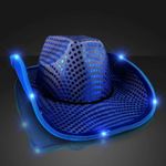 Blue‎ Sequin Light Up LED Flashing Cowboy Hat with Sequins LEDS, Cowgirl,Western Blue Photo 2