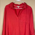 Saint Tropez West  Women’s Linen Blend Coral Red Split Neck Hi-Low Tunic Blouse Photo 1