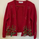 Tiara International Christmas Reindeer Red Knit Zippered Cardigan estimated size Medium Photo 14