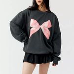 Urban Outfitters  Gray Pink Bow Overdyed Oversized Crew Neck Sweatshirt Size M Photo 0