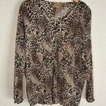 NEW 2 TOPS Choices Woman 1X Animal Print Button Up Blouse Top Accordion Brown Photo 0