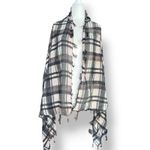 Roxy  Neutral Plaid Lightweight Scarf Black Gray Cream Fringe Classic Accessory Photo 2