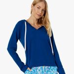 Lilly Pulitzer Kiawah Hoodie Womens Small Blue Long Sleeve V Neck Preppy Casual Photo 0