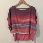 Joseph A. Pastel Multicolor Striped Flowy Chiffon Dolman Sleeve Top Size XL Photo 7