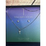 A New Day T"—Initial Necklace Silver Chain With Diamond Stud Earrings NIB Photo 1