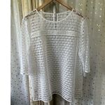 Loft Women's Embroidered Geometric Lace Pullover Swim Cover Up Tunic Top L Photo 1