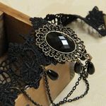 Gothic Black Lace Necklace Collar Choker Retro Vintage Chain, Vampire Halloween Photo 1