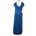 Adrianna Papell NWT  Beaded 3D Petal Short Sleeve Gown Teal Blue Dress Sz 6 Photo 4