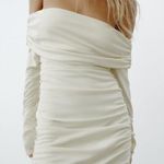 ZARA  mini dress ivory ruched Off-Shoulder Wedding Party evening  Photo 6