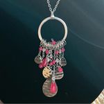 Y2K Necklace and Earrings Set, Silver tone and hot pink stones Photo 3