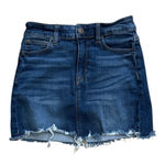 American Eagle Hi Rise Mini Denim Skirt Distressed Frayed Hem Blue Size 2 Photo 0