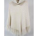Forever 21 Cream Knit Turtleneck Poncho with Bottom Fringe Small/Medium Photo 0