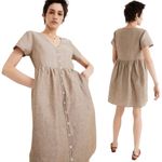 Madewell Linen-Blend Alexandra Button-Front Mini Dress Womens Large Olive Branch Photo 1