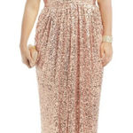 Badgley Mischka  Glitz Sequin Gown in Blush 14 Womens Long Dress Formal Maxi Photo 0