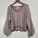 Mod On Trend Pink White Balloon Sleeve Sweater Women’s Small Cottagecore Knit Photo 0