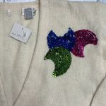 Vintage ivory lambswool Angora cardigan sequin appliqués Deadstock nwt small White Photo 2